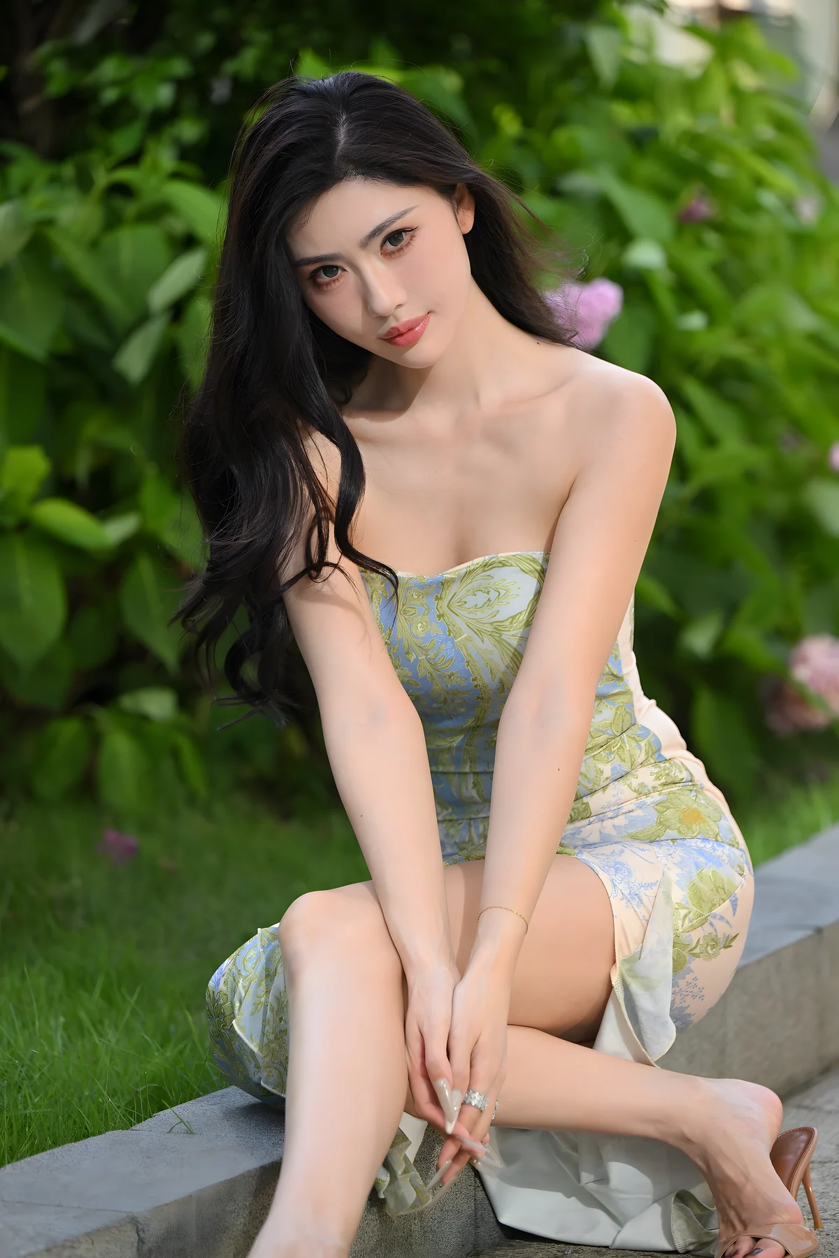 甜美绿色抹胸裙J9119