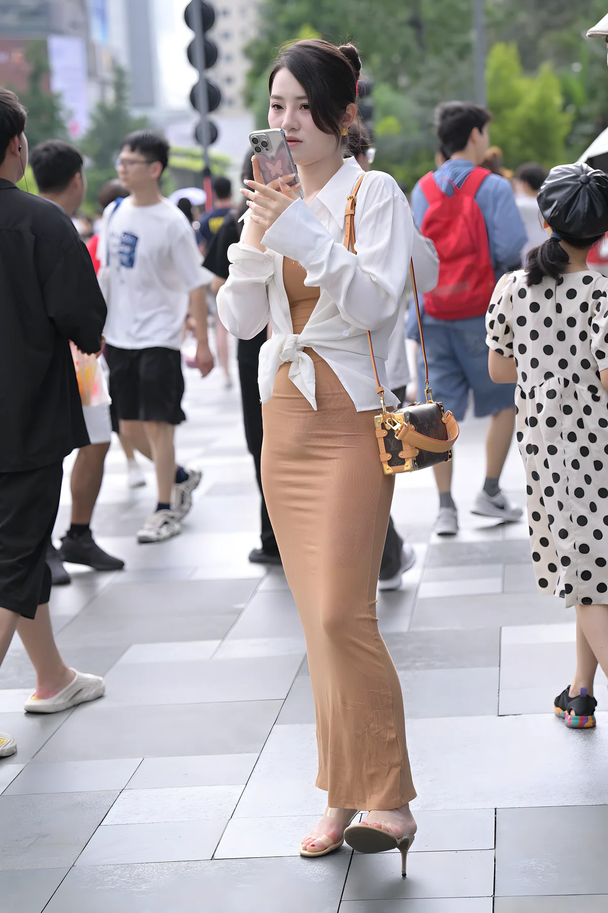 黄色针织长裙美女J9712