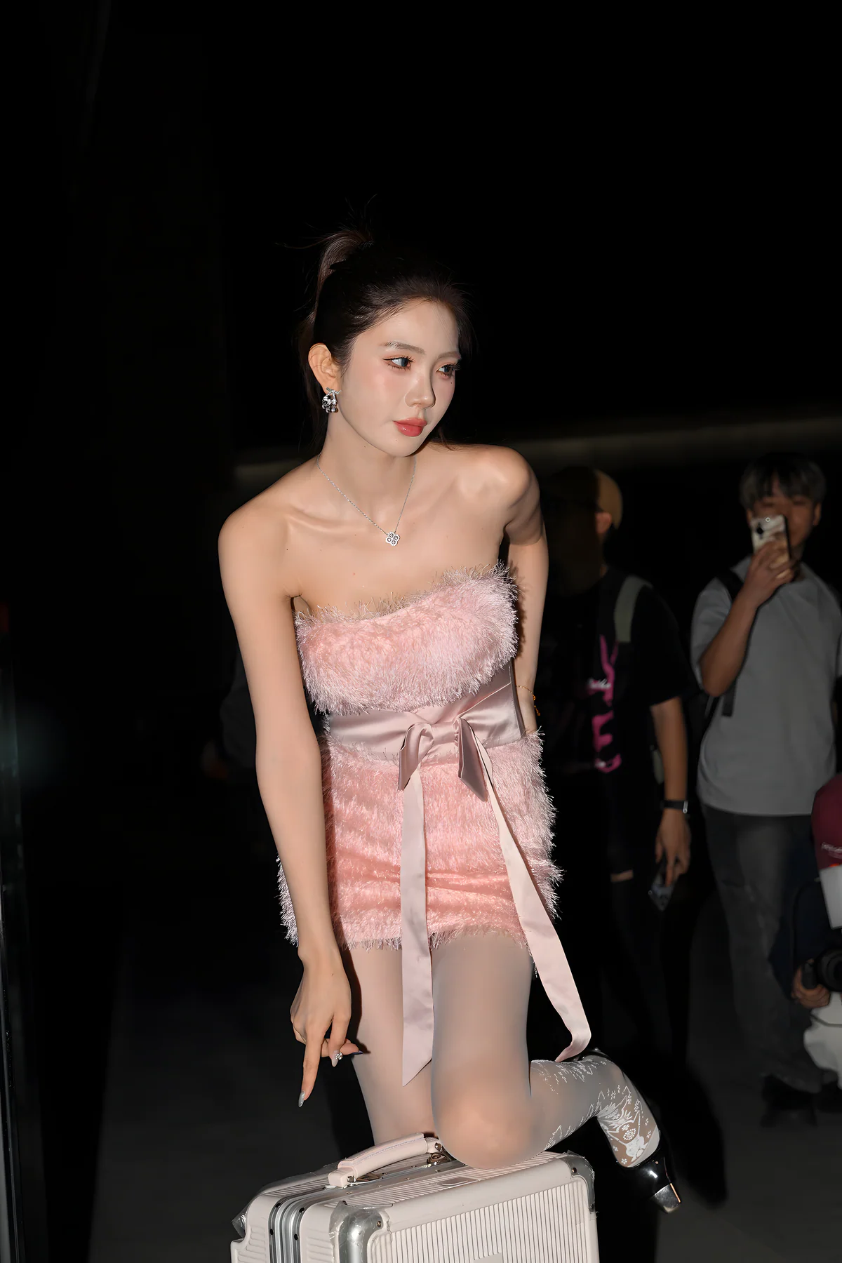 粉色裙装印花肉丝J9948